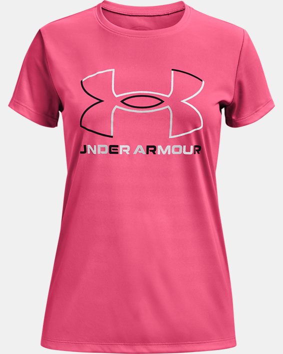 เสื้อแขนสั้น UA Tech™ Big Logo สำหรับเด็กผู้หญิง in Pink image number 0